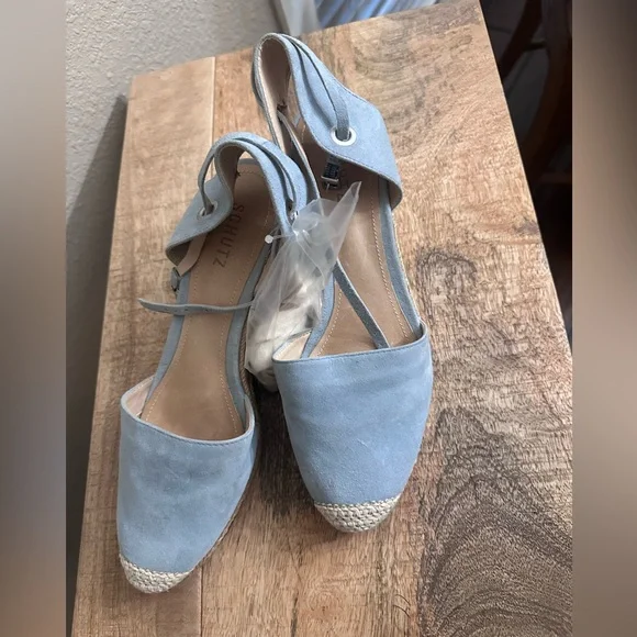 SCHUTZ Sky Blue Suede Espadrille Wedge Sandals - Picture 7 of 7